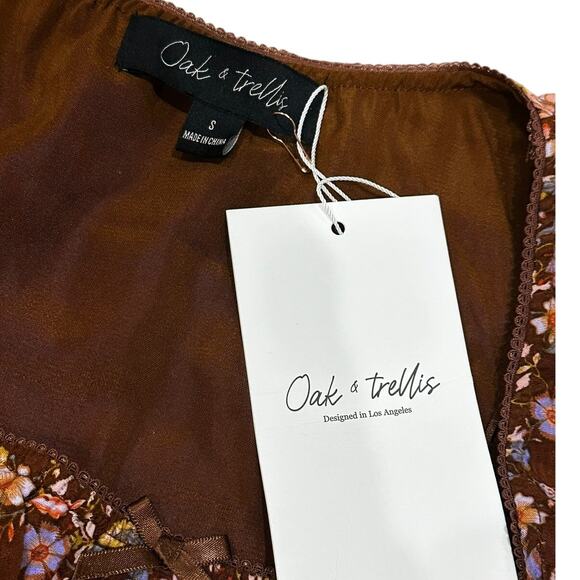 NWT Oak & Trellis Brown Floral Mini Dress Women’s Small Long Sleeve Fall Holiday - Picture 4 of 8
